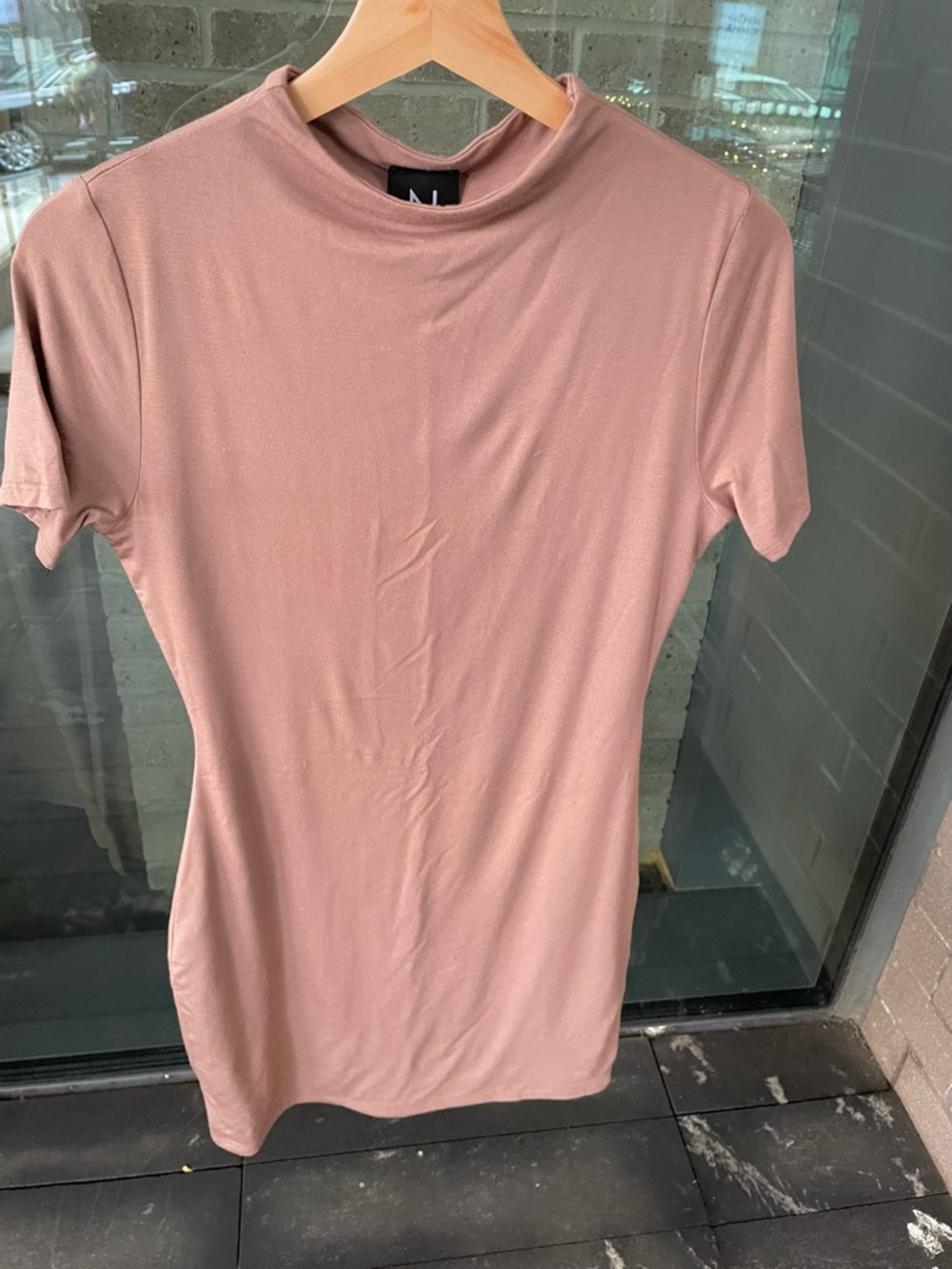 Naked Wardrobe Taupe Short Sleeve Fitted Dress